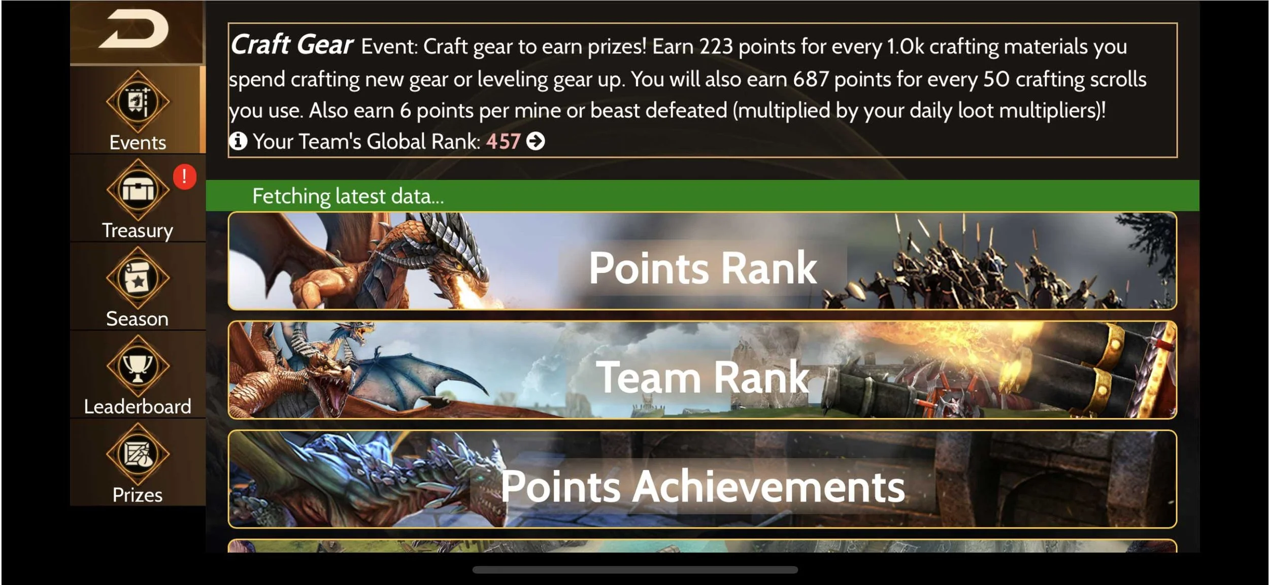 Event menu that drifted from the game